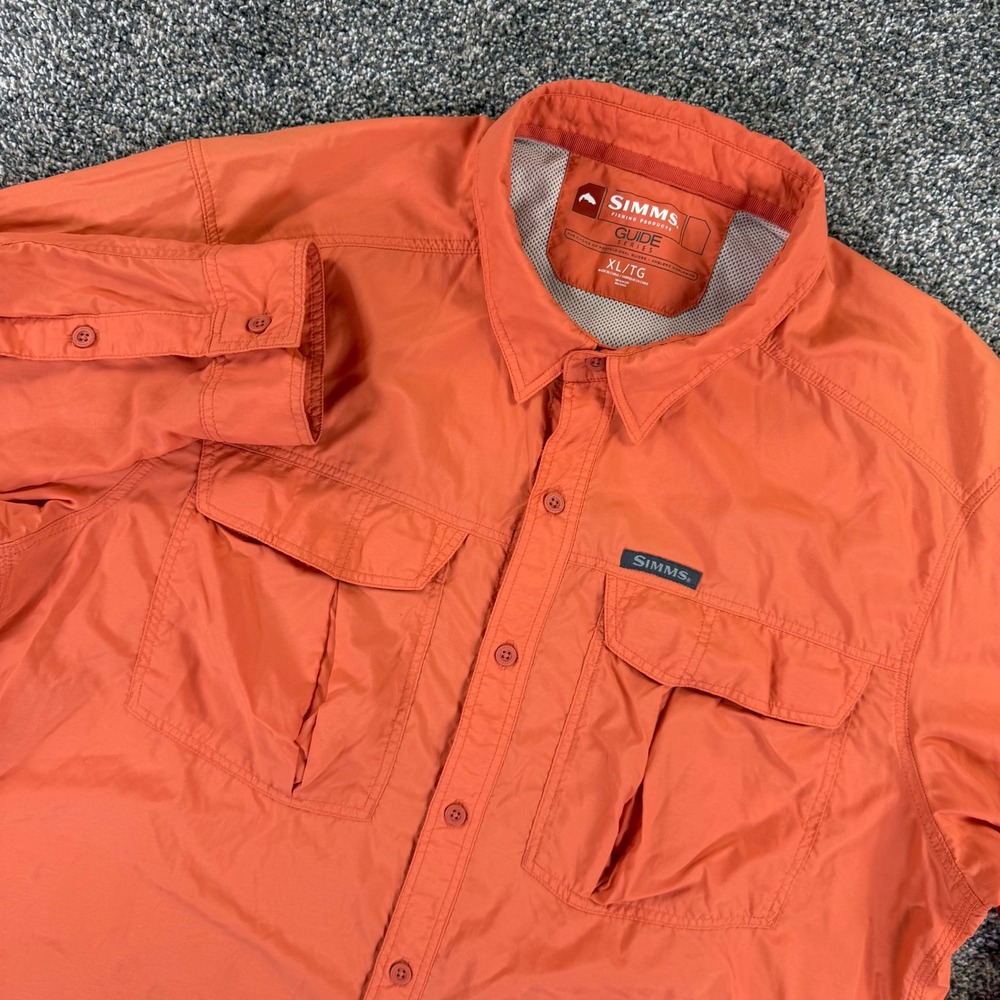 Simms Guide Series Fishing Shirt Mens XL Orange Long Sleeve Nylon Vented Pockets